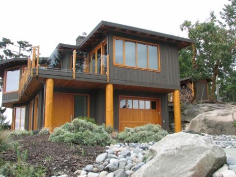 Exterior Landscaping of West Coast Home on Pender Island built by Dave Dandeneau of Gulf Islands Artisan Homes