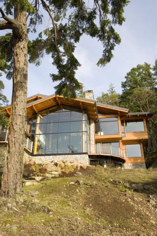 Outer Glass Facade West Coast Luxury Home on Pender Island built by Dave Dandeneau of Gulf Islands Artisan Homes