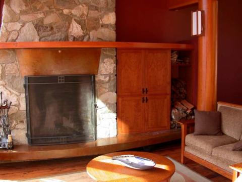 Fire place of West Coast Home on Pender Island built by Dave Dandeneau of Gulf Islands Artisan Homes